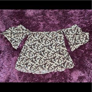 Off the shoulder flower printed shirt